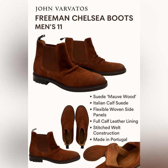 John Varvatos Freeman Chelsea Boots Men’s 11 Suede Mauve Wood Made in Portugal - Picture 1 of 10